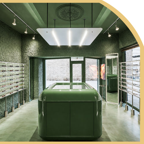 chic retro green eyeglass shop