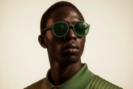 Man in green top and green sunglasses - estoic chic casual
